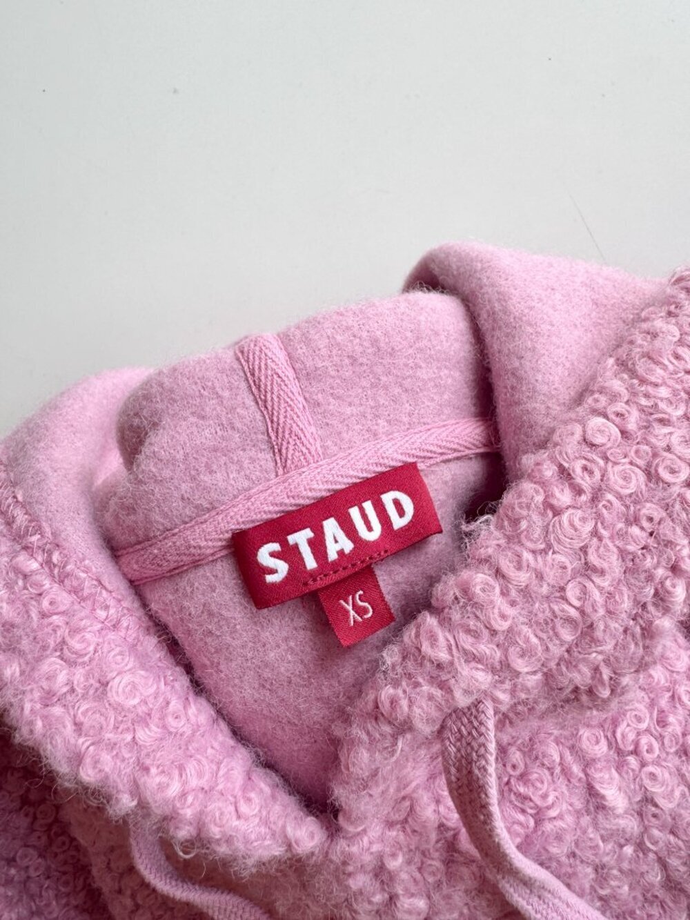 STAUD Rosebud Pink Faux Fur Hooded Teddy Bear Hoodie Sweater, Size XS - Picture 12 of 14
